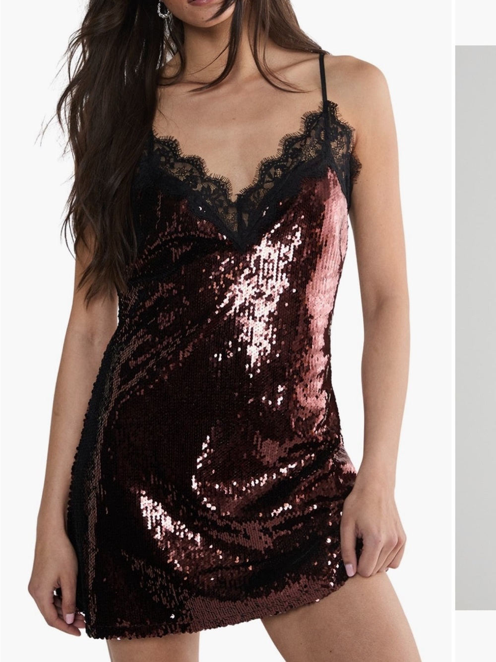 Nasty Gal Burgundy Sequin Lace-Trim Mini Slip Dress